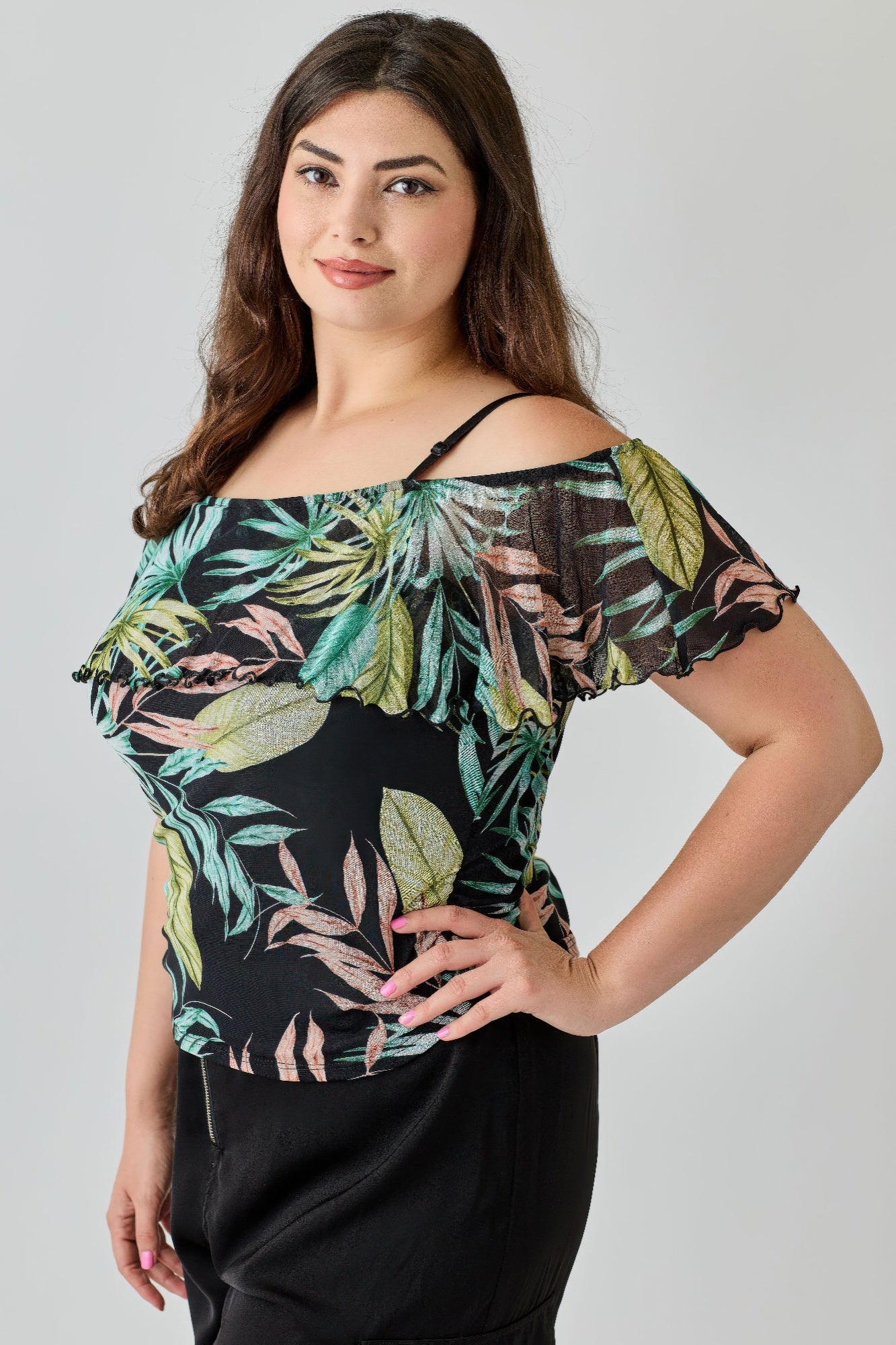 Plus Size Tropical Inspired Off The Shoulder Top