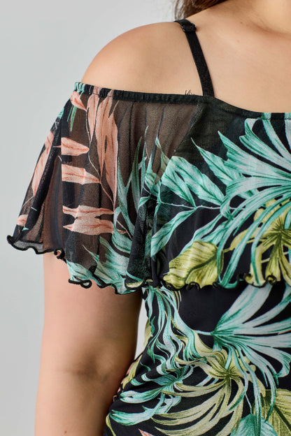 Plus Size Tropical Inspired Off The Shoulder Top