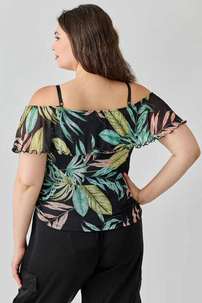 Plus Size Tropical Inspired Off The Shoulder Top