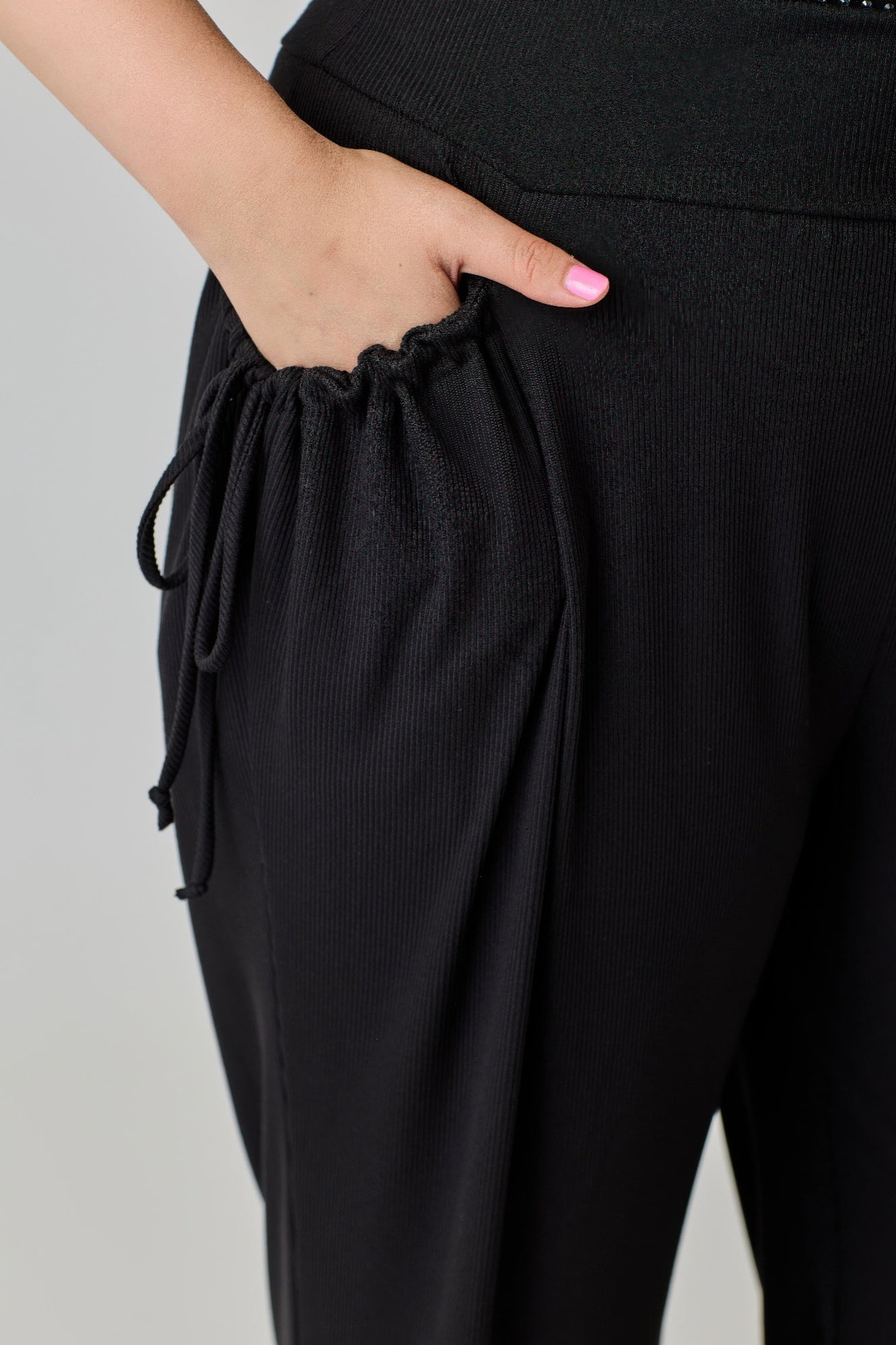Plus Size Wide-leg Pants W Side Drawstring Detail