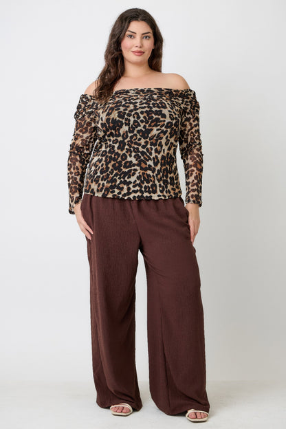 Plus Size Leopard Print Off-the-shoulder Blouse