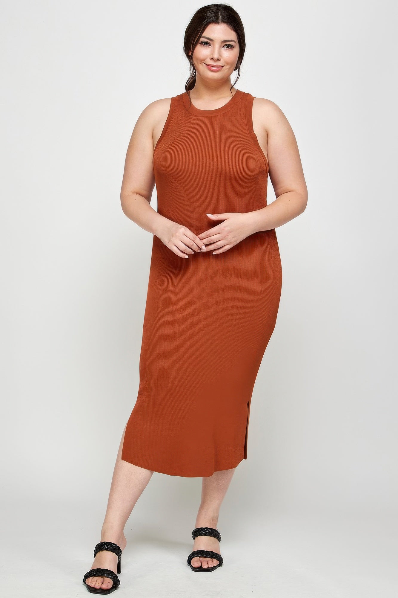 Plus Size Stretchy Racer Back Midi Dress