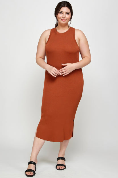 Plus Size Stretchy Racer Back Midi Dress
