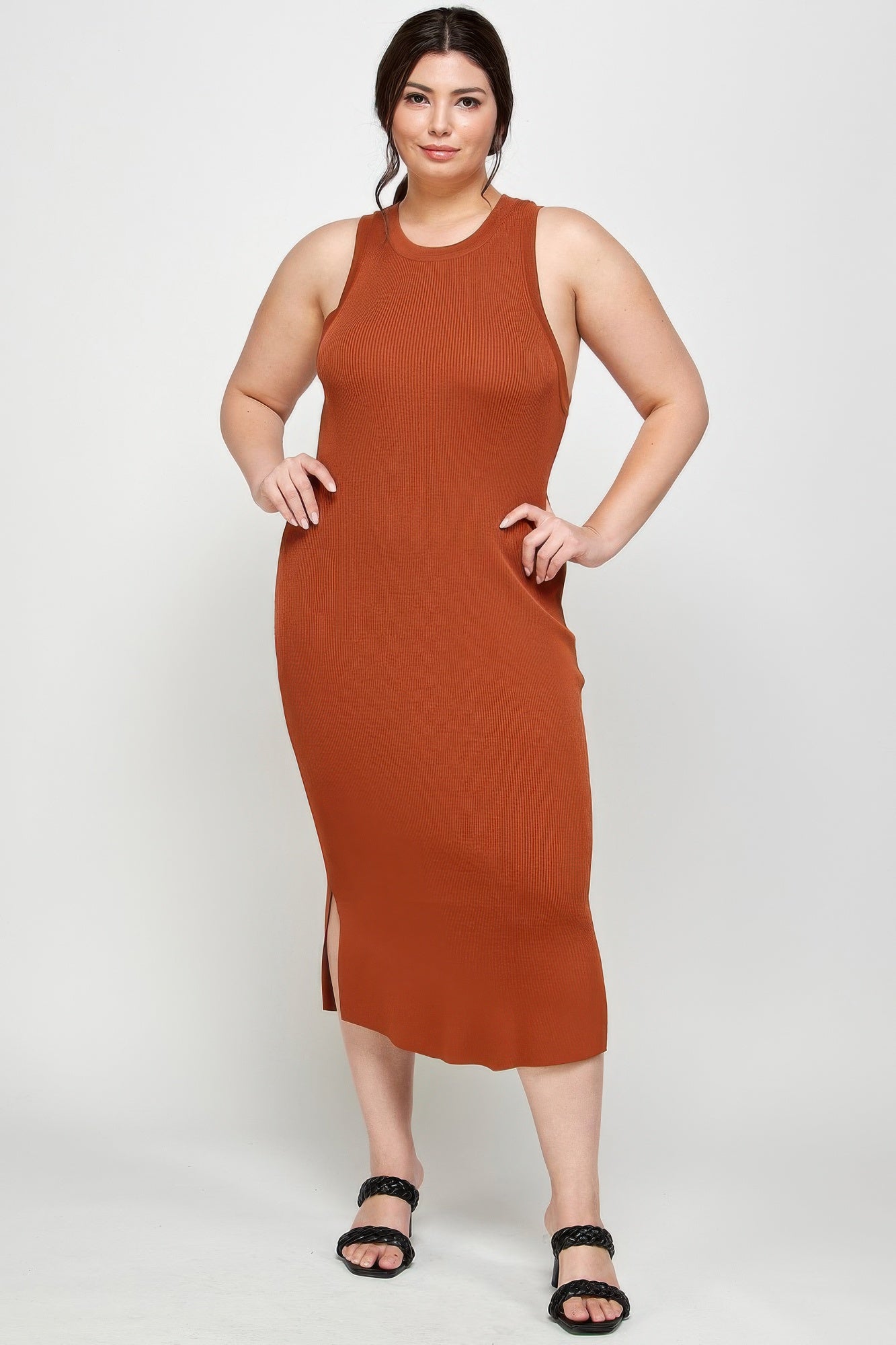 Plus Size Stretchy Racer Back Midi Dress