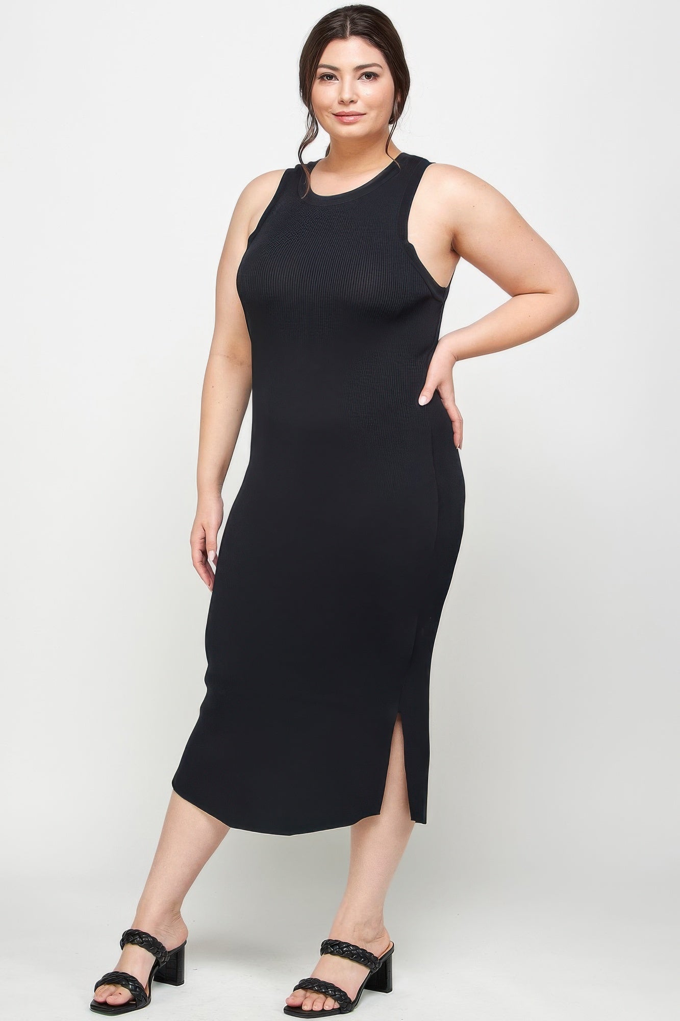 Plus Size Stretchy Racer Back Midi Dress