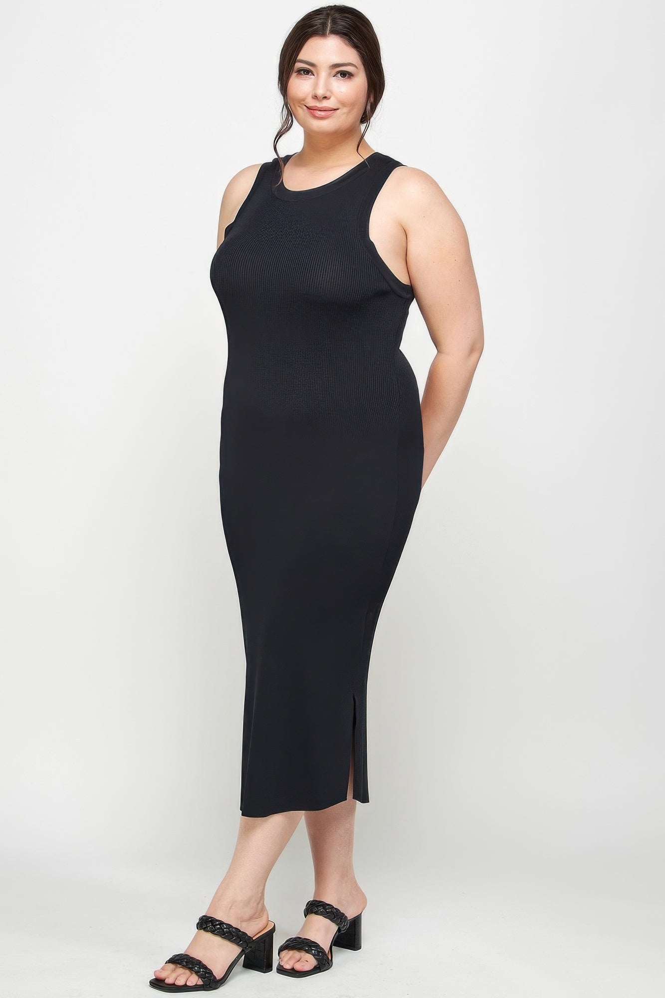Plus Size Stretchy Racer Back Midi Dress