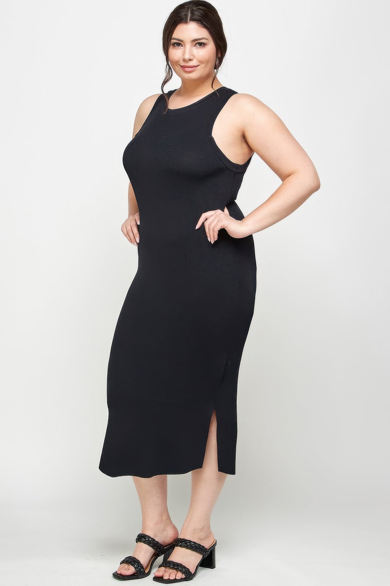 Plus Size Stretchy Racer Back Midi Dress