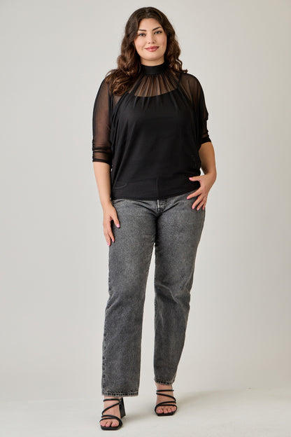 Plus Size Draped Mesh Top With Tank