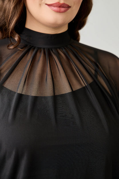 Plus Size Draped Mesh Top With Tank