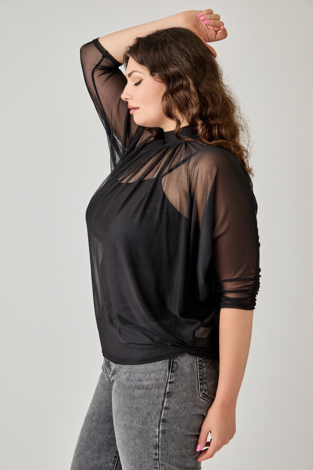 Plus Size Draped Mesh Top With Tank