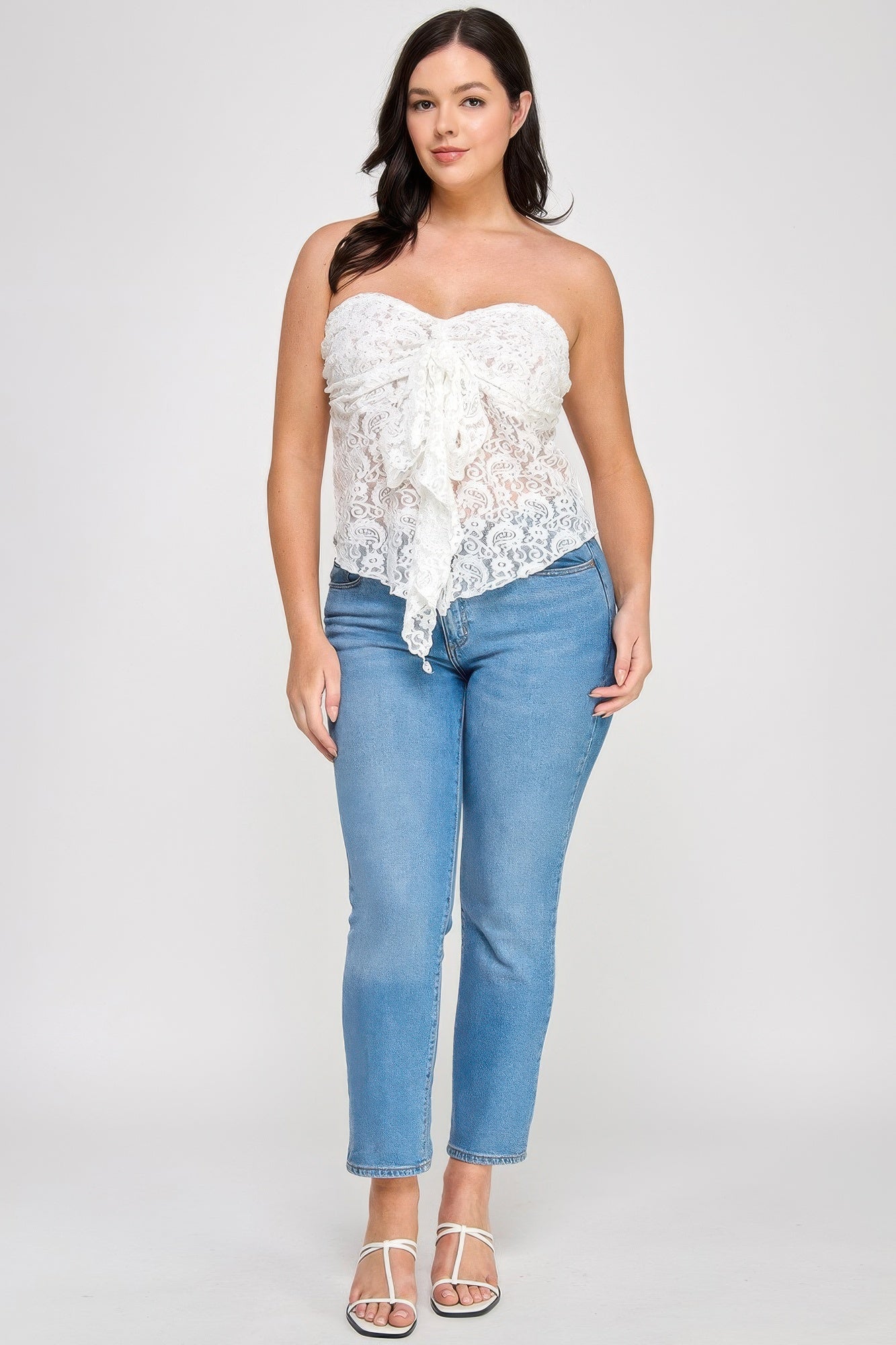 Plus Size Strapless Stretch Lace Bow Front Top