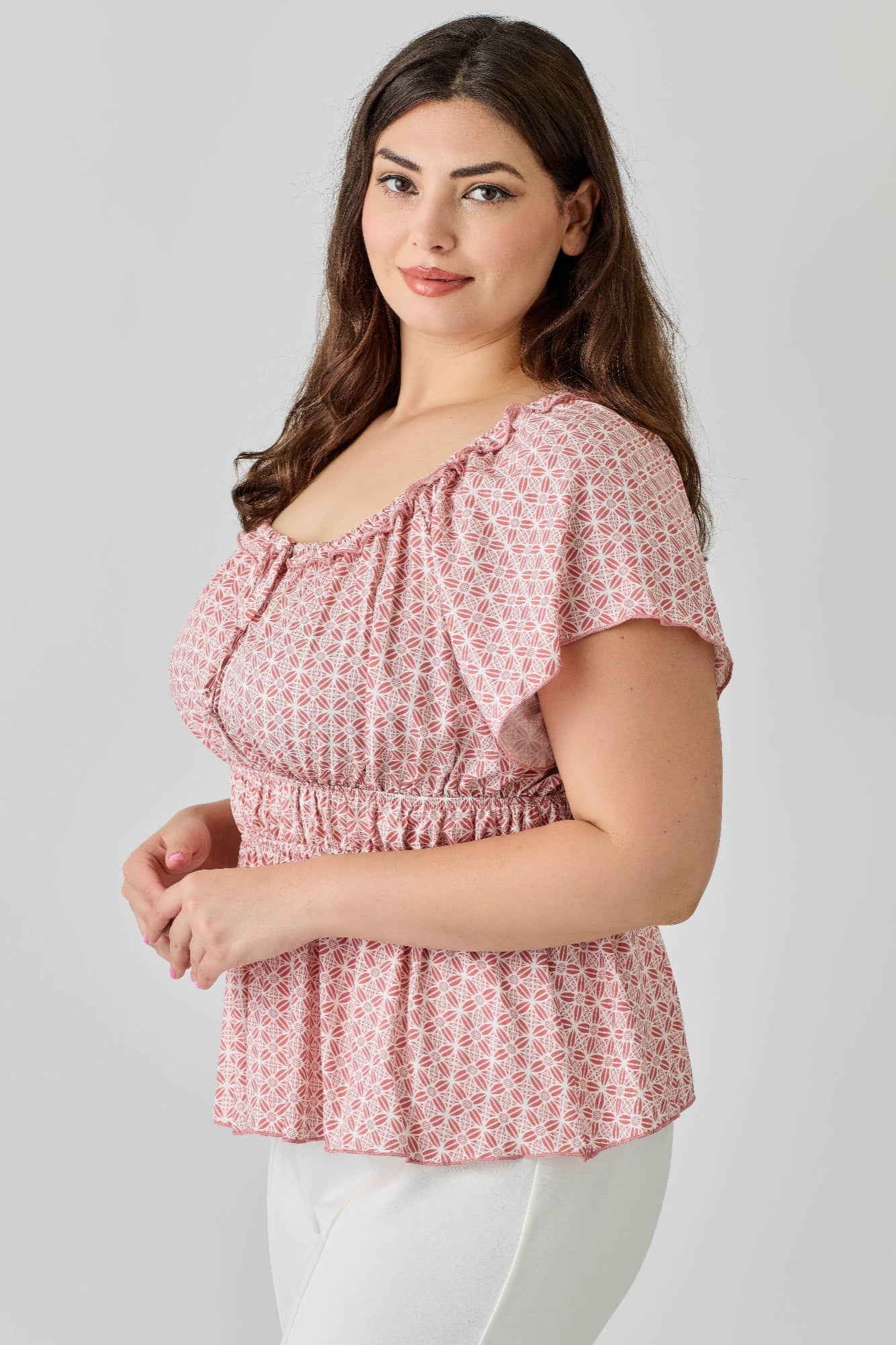Plus Size Geometric Challis Print Top