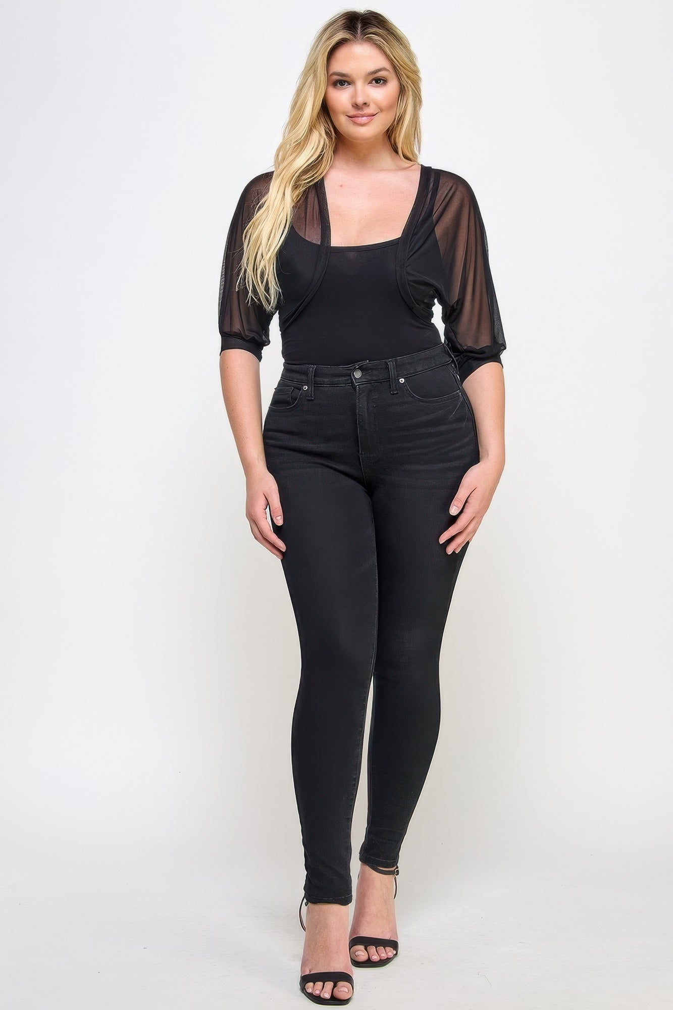 Plus Size Solid Mesh Bolero