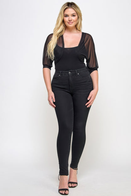 Plus Size Solid Mesh Bolero