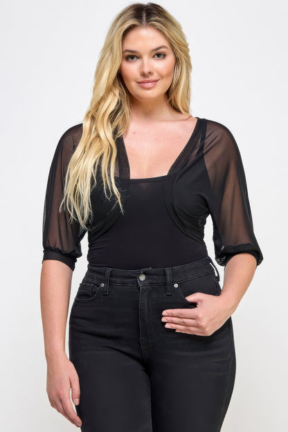 Plus Size Solid Mesh Bolero