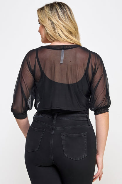 Plus Size Solid Mesh Bolero