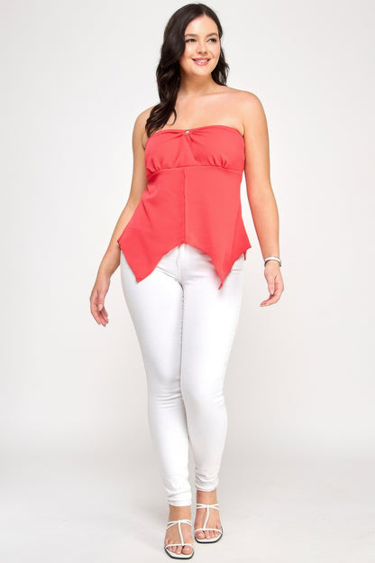 Plus Size Strapless O-ring Asymmetric Top