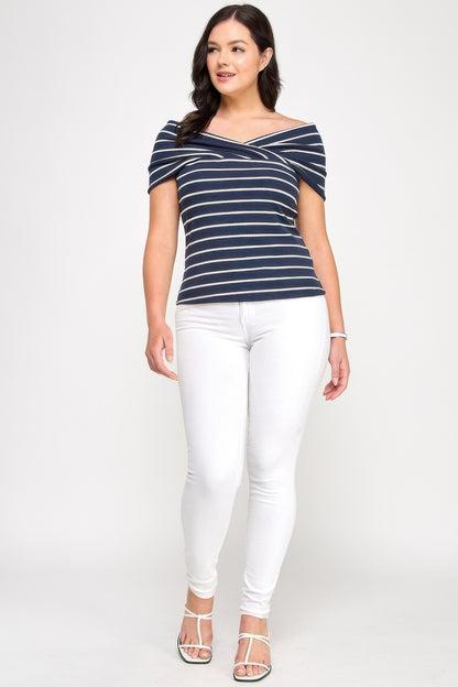 Plus Size Ots Knit Ribbed Striped Top