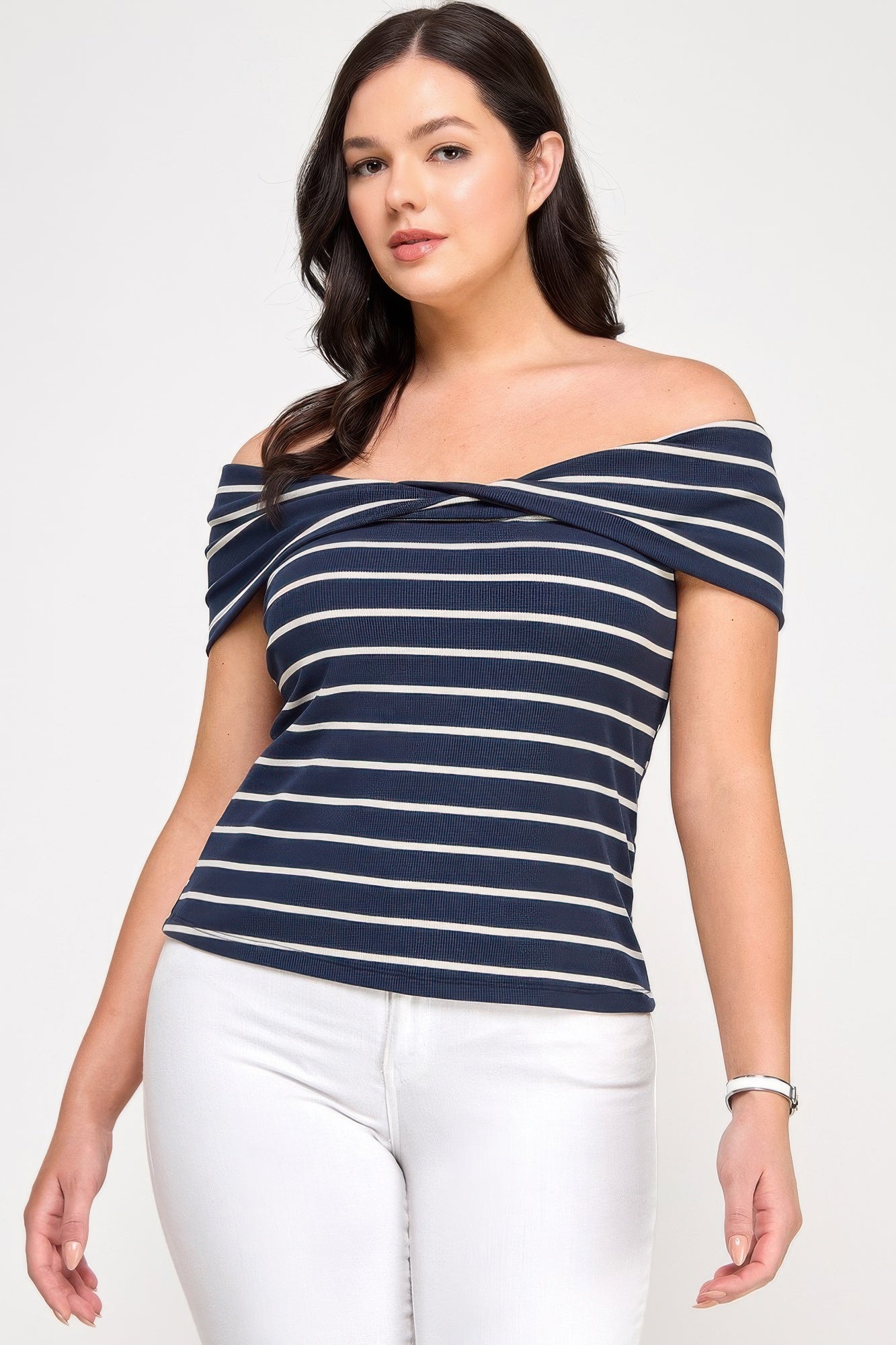 Plus Size Ots Knit Ribbed Striped Top