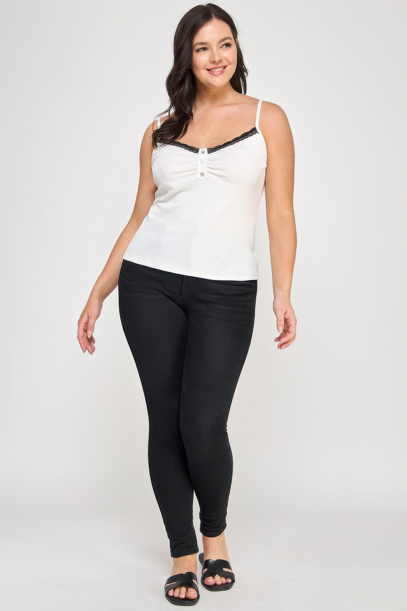 Plus Size Ribbed Knit Camisole With Lace Trim