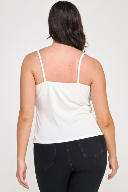 Plus Size Ribbed Knit Camisole With Lace Trim