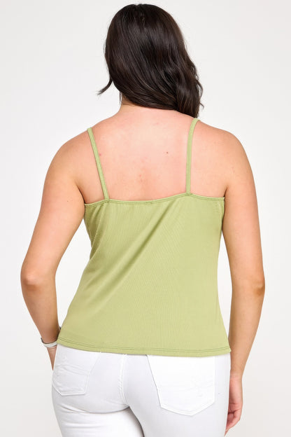 Plus Size Ribbed Knit Camisole With Lace Trim
