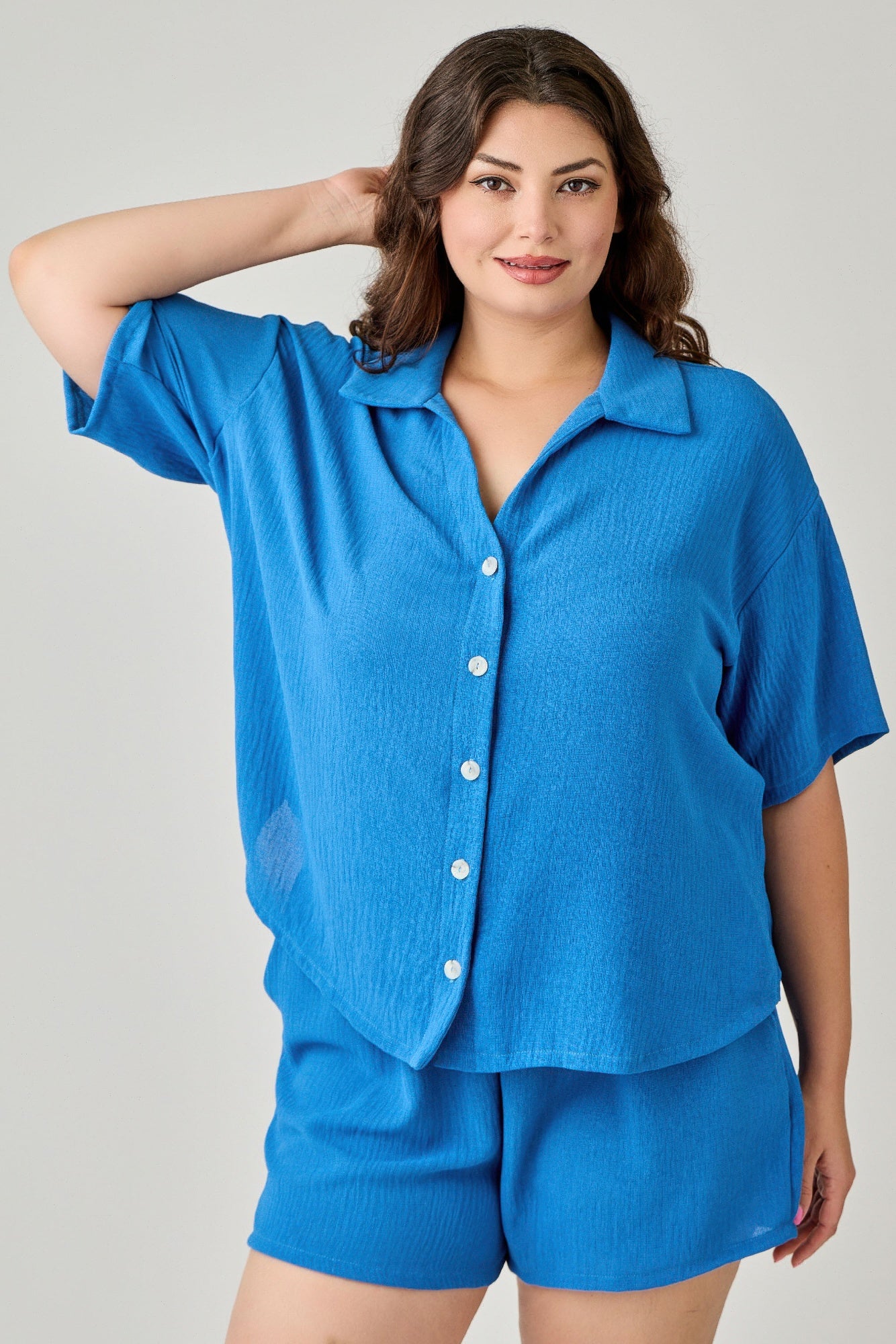 Plus Size 2pc Linen Airflow Btn Down Set