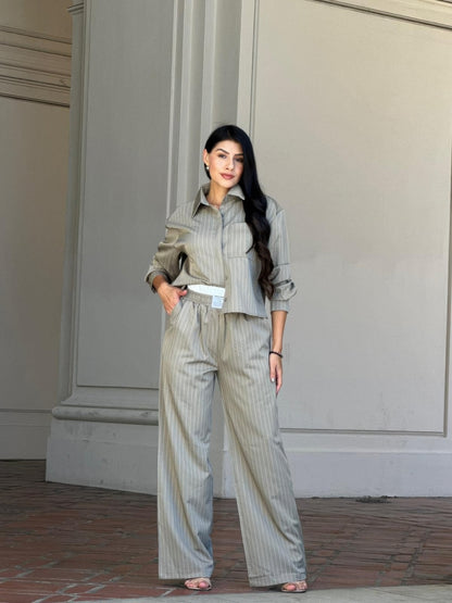 Striped Set With Double Waistband Pants And Top