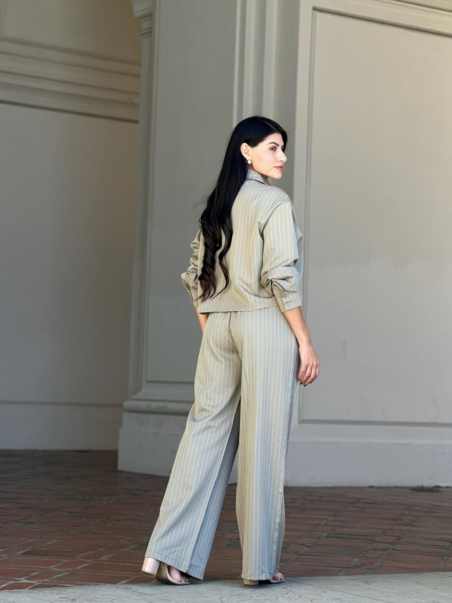 Striped Set With Double Waistband Pants And Top
