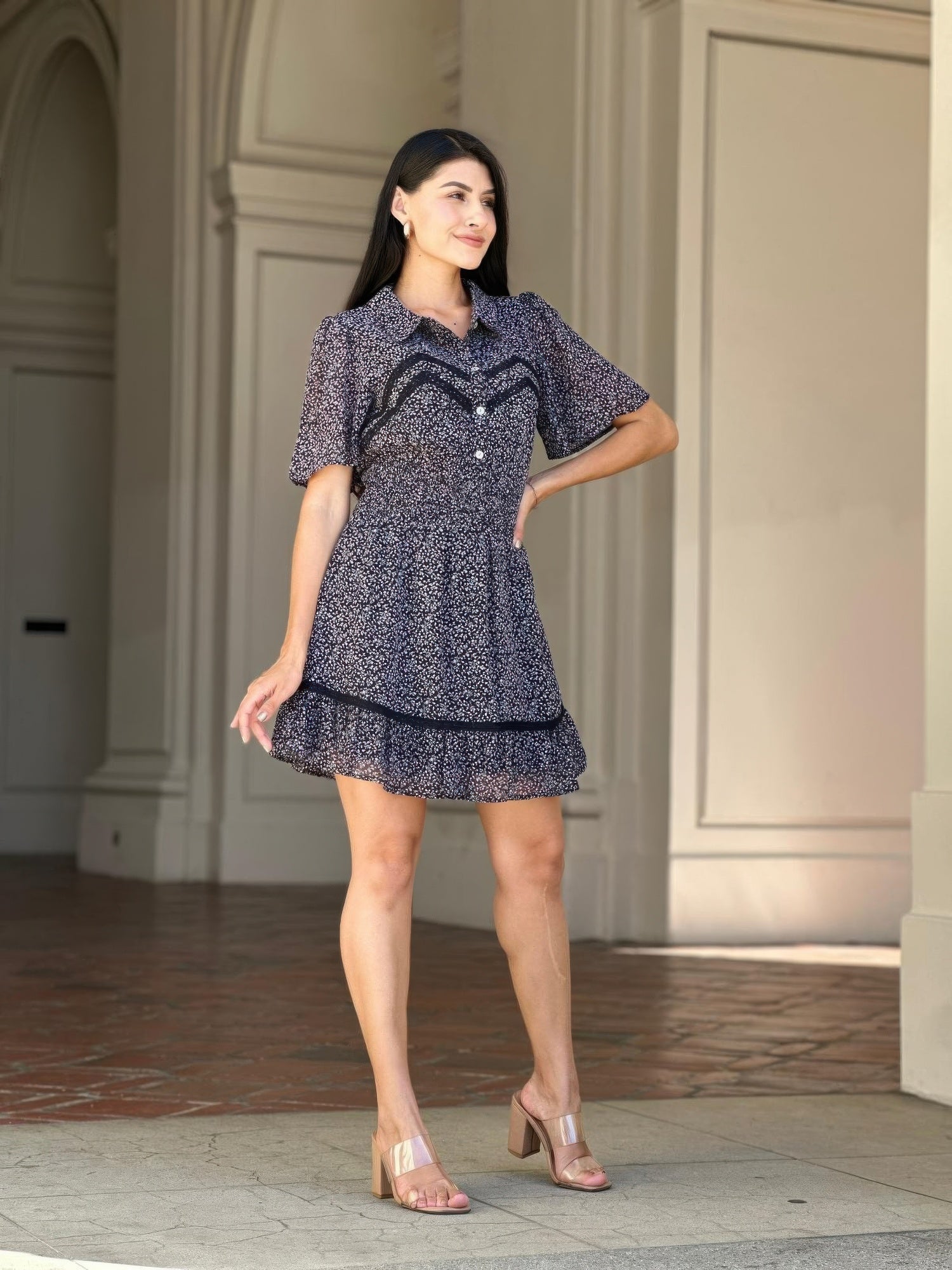 Floral Print Saffy Lace Smocking Waist Mini Dress