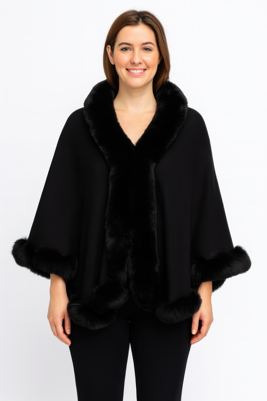 Crimson Elegance Faux Fur Trim Cape