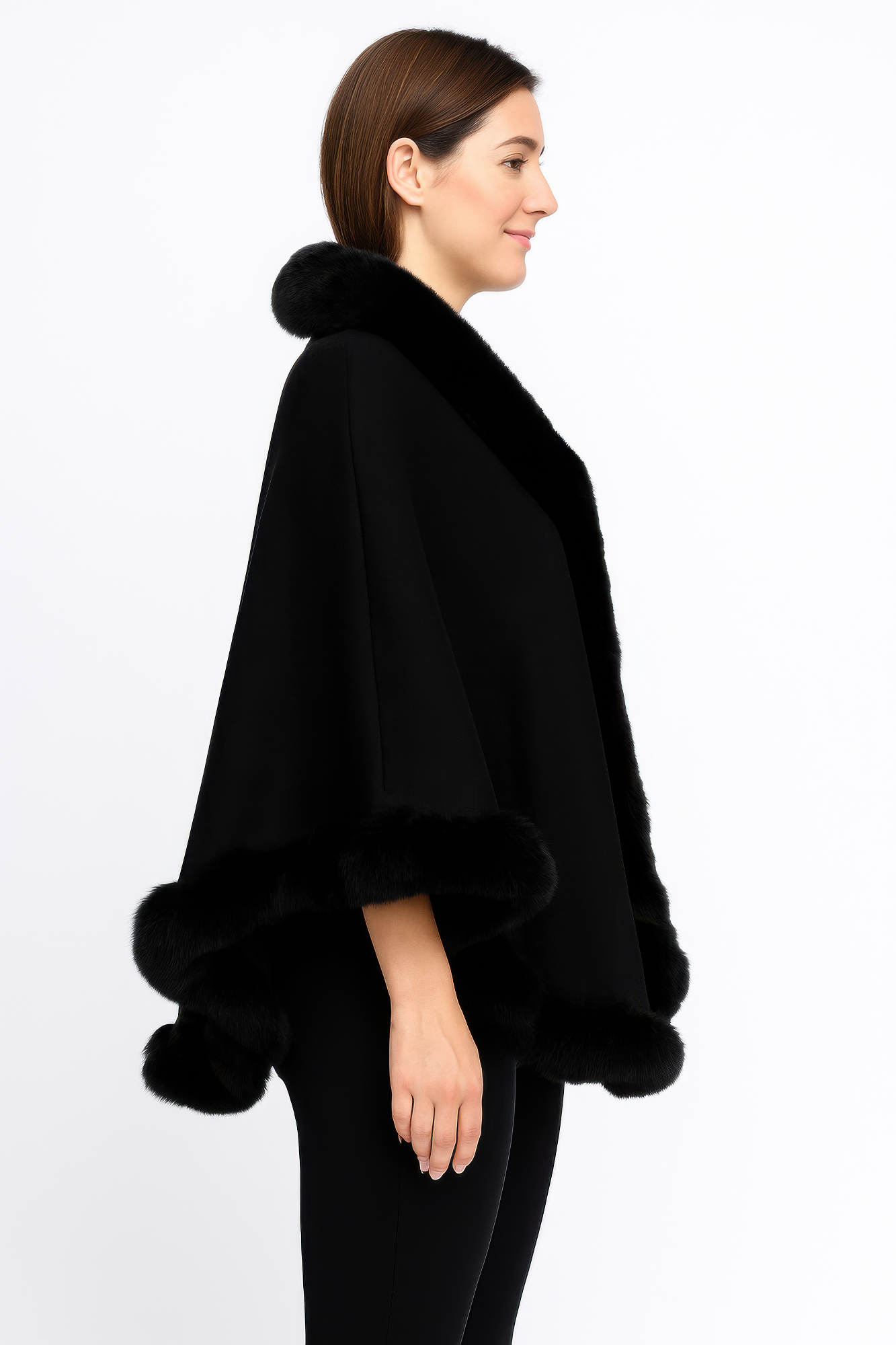 Crimson Elegance Faux Fur Trim Cape