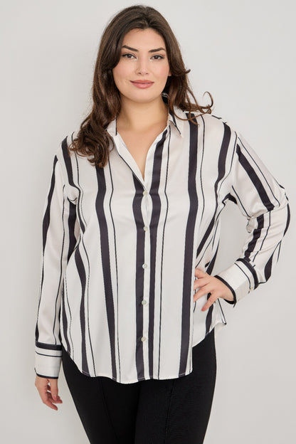 Plus Size Vertical Stripe Button Down Blouse             