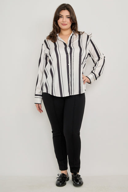 Plus Size Vertical Stripe Button Down Blouse             
