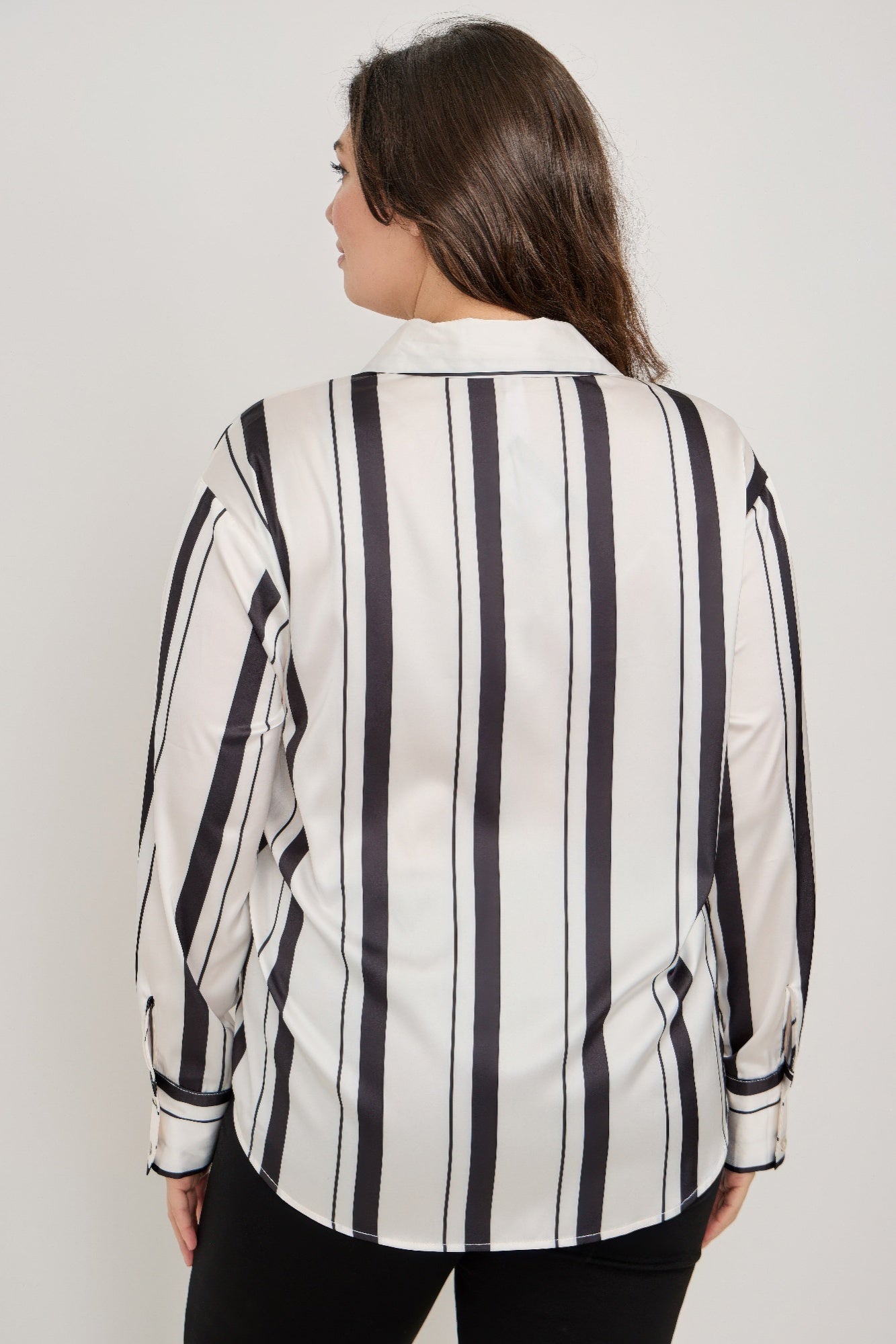 Plus Size Vertical Stripe Button Down Blouse             