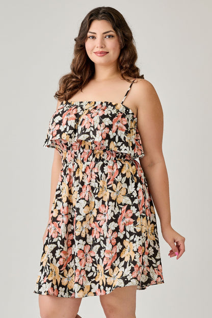 Plus Size Rayon Challis Floral Ruffled Tier Dress        