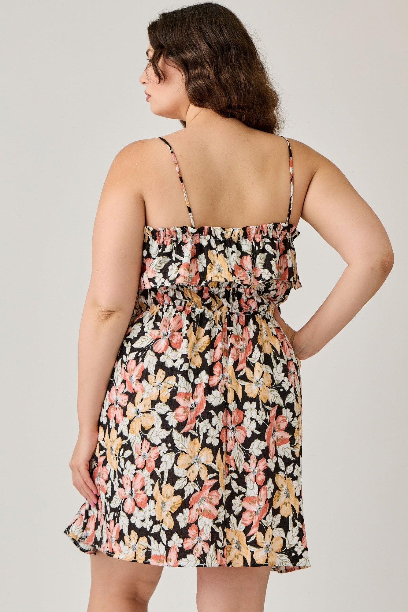 Plus Size Rayon Challis Floral Ruffled Tier Dress        