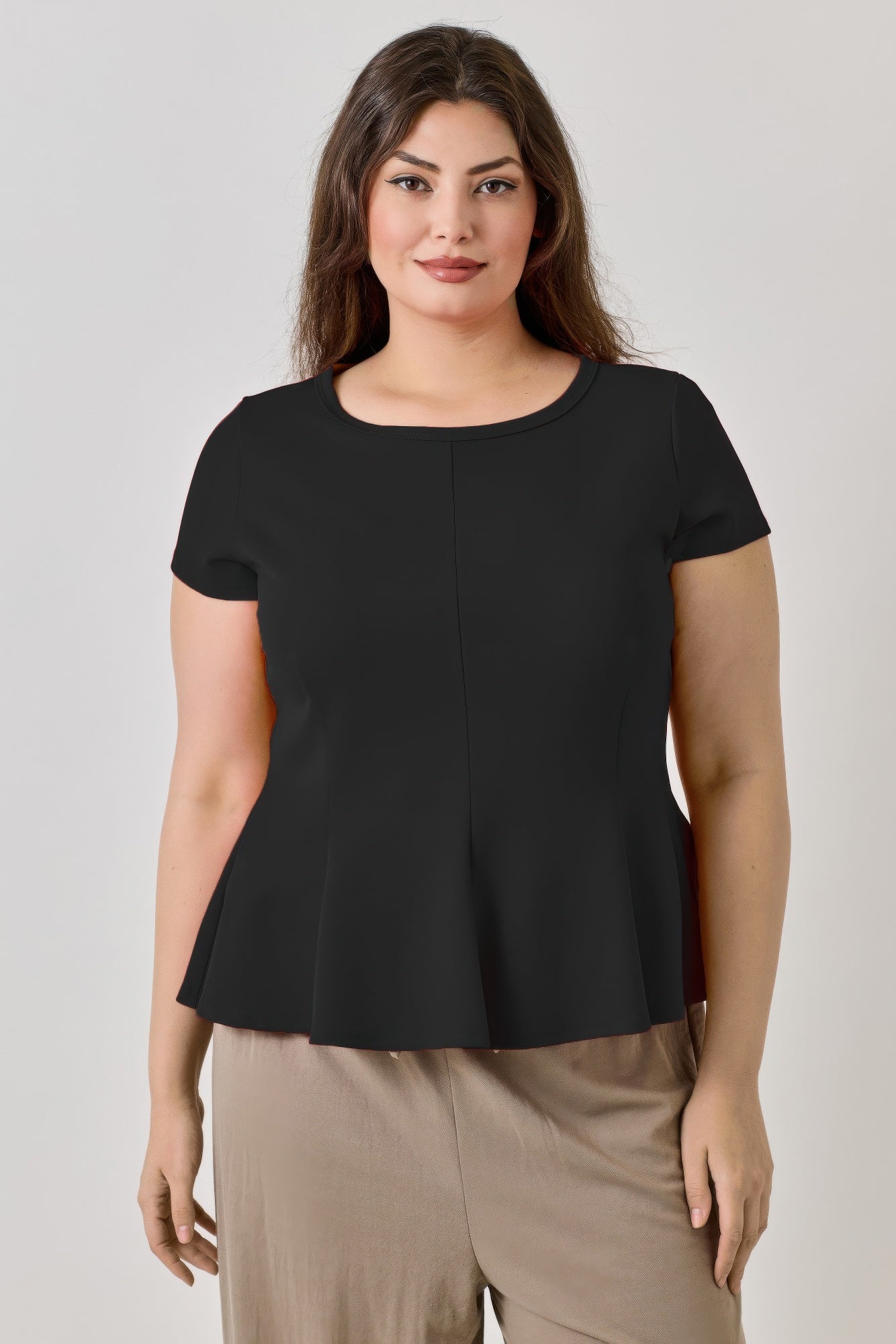Plus Size Ss Scuba Crepe Peplum Top            