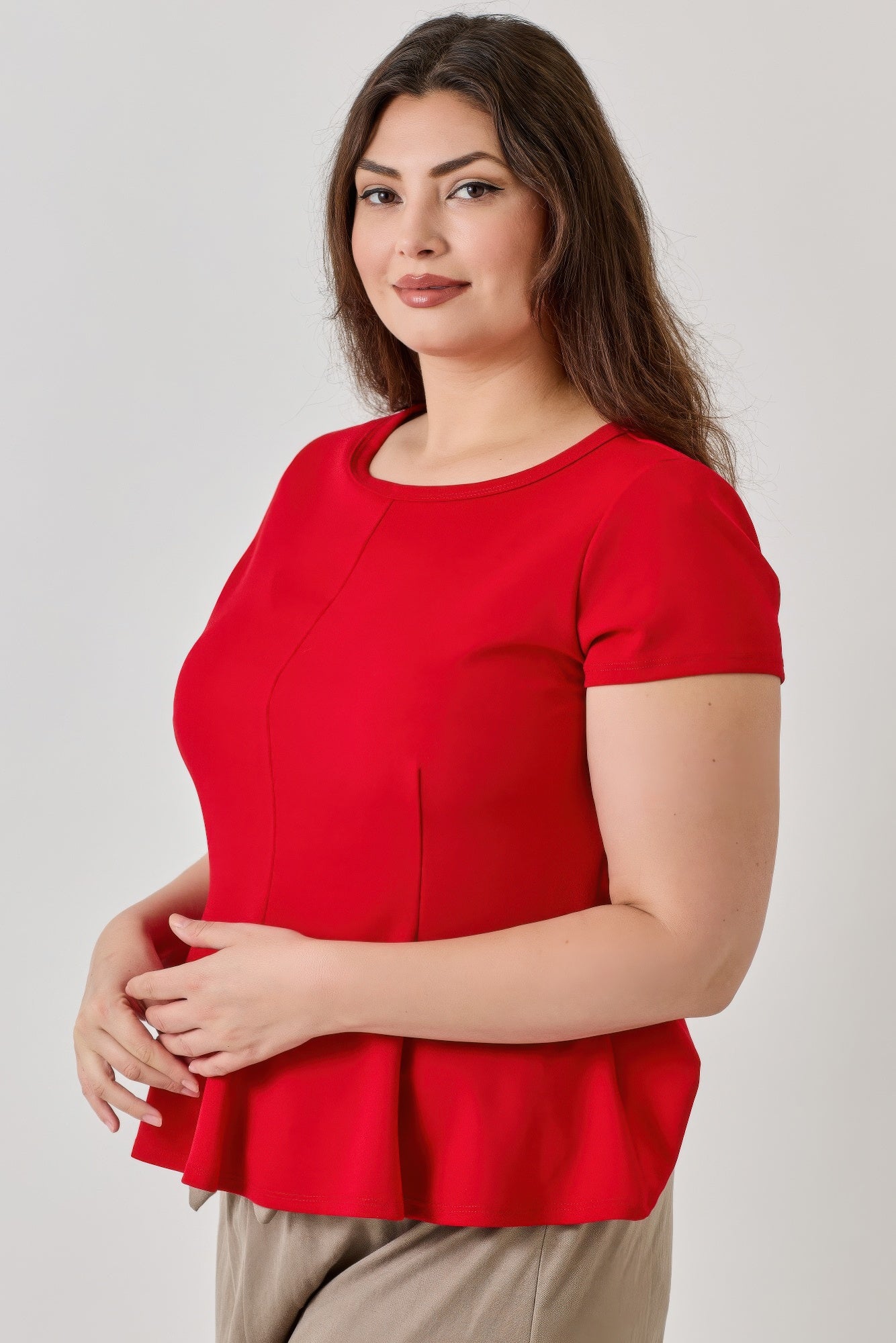 Plus Size Ss Scuba Crepe Peplum Top            