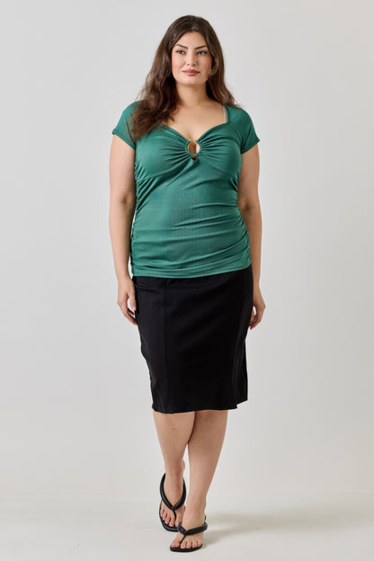 Plus Size Knit Rib Open Circle Trim Top        