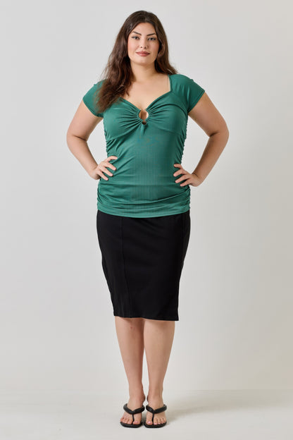 Plus Size Knit Rib Open Circle Trim Top        