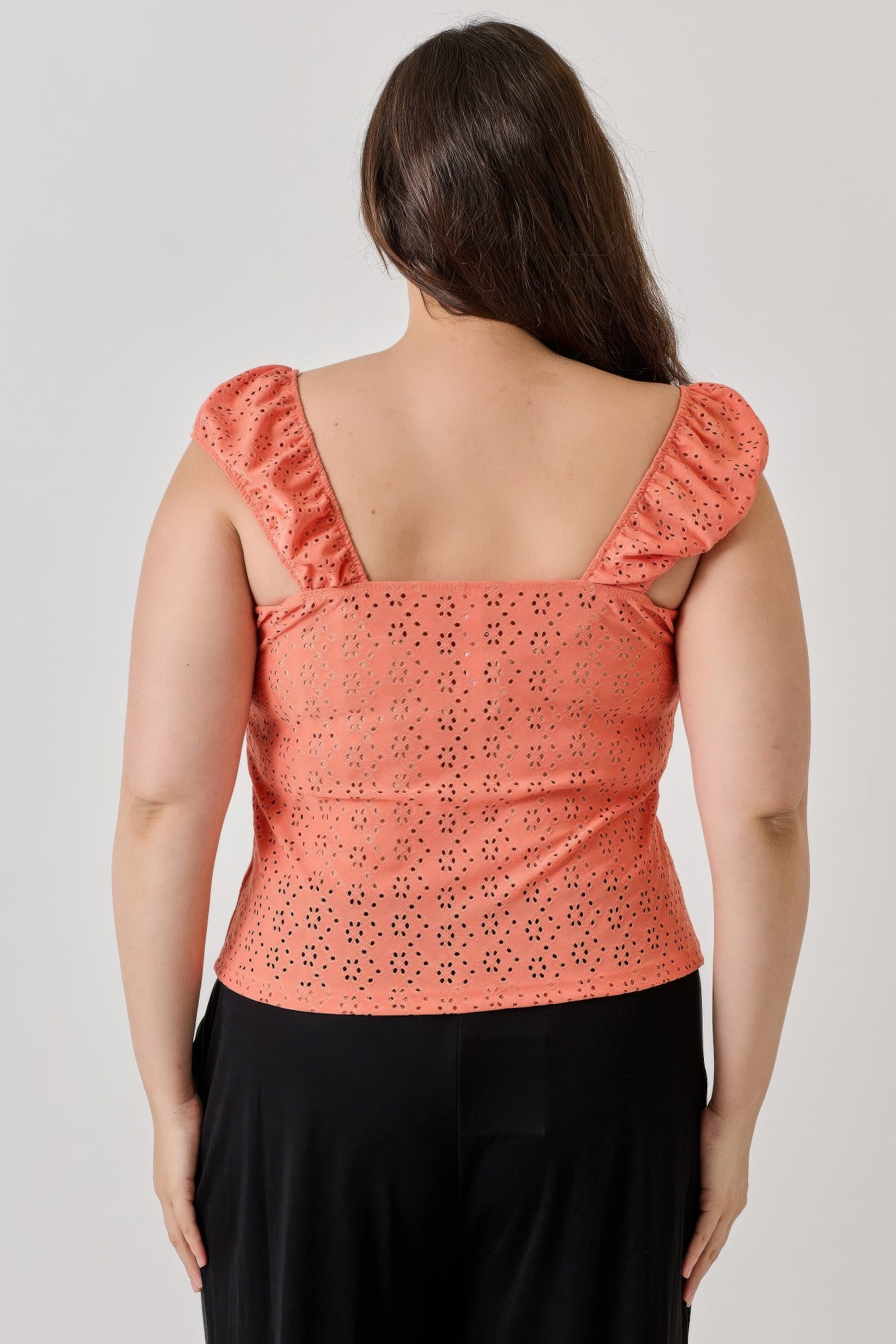 Plus Size Knit Eyelet Cap Sleeve Top      