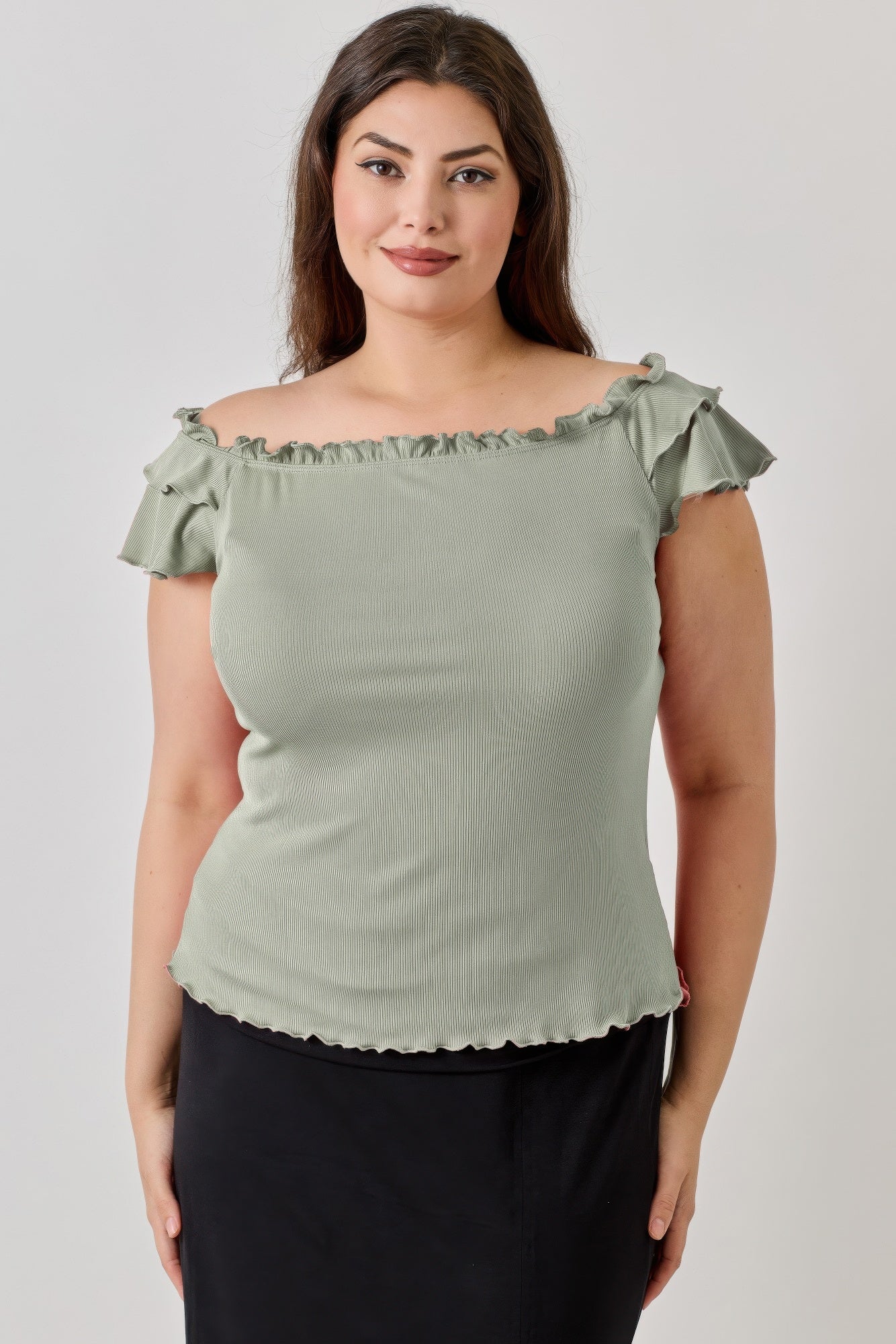 Plus Size Knit Rib Double Ruffle Top    