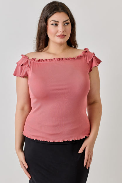 Plus Size Knit Rib Double Ruffle Top    