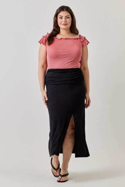 Plus Size Knit Rib Double Ruffle Top    