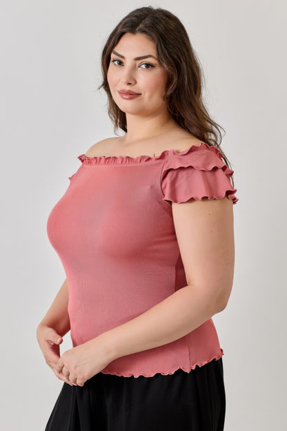 Plus Size Knit Rib Double Ruffle Top    