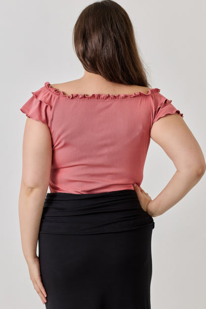 Plus Size Knit Rib Double Ruffle Top    