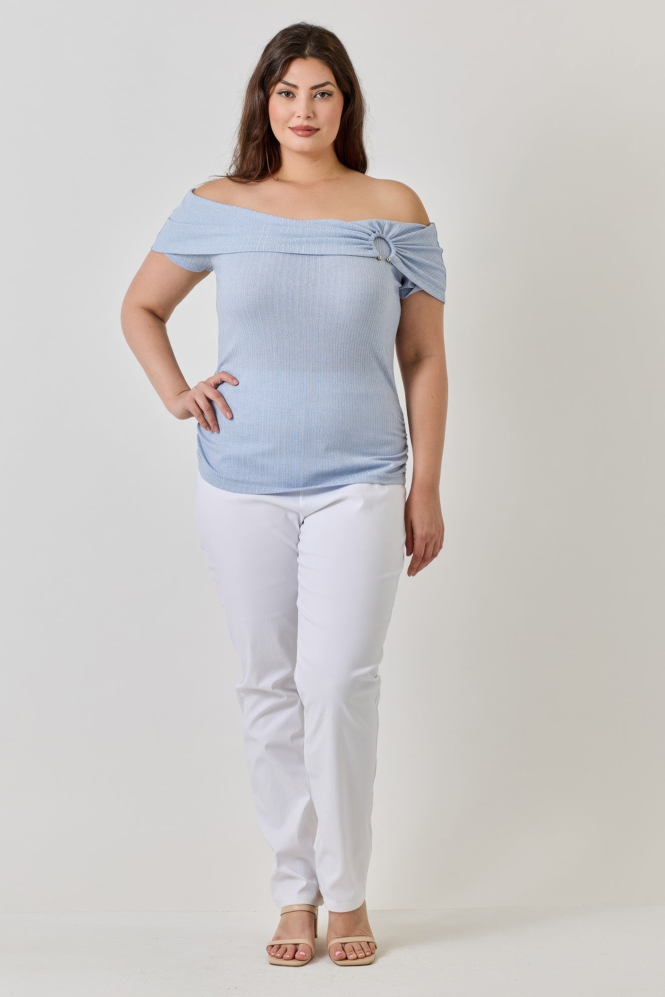 Plus Size Ots Pointelle Knit Rib Fold Over Top    