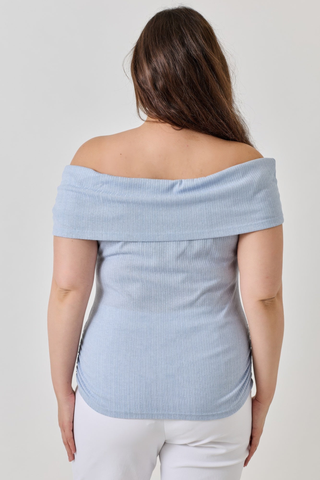 Plus Size Ots Pointelle Knit Rib Fold Over Top    