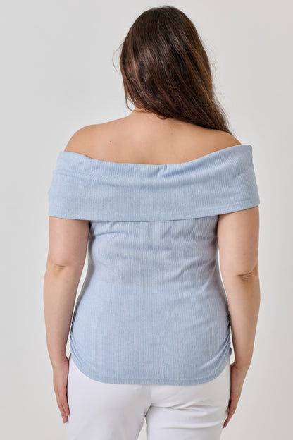 Plus Size Ots Pointelle Knit Rib Fold Over Top    